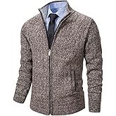 Msmsse Mens Cardigan Sweaters Full Zip Up Stand Collar Casual Knitted Sweater with 2 Front Pockets