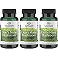 Swanson Lion's Mane Mushroom Capsules - 500 mg Each, 60 Capsules - Herbal Supplement Supporting Cognitive Function (3 Pack)