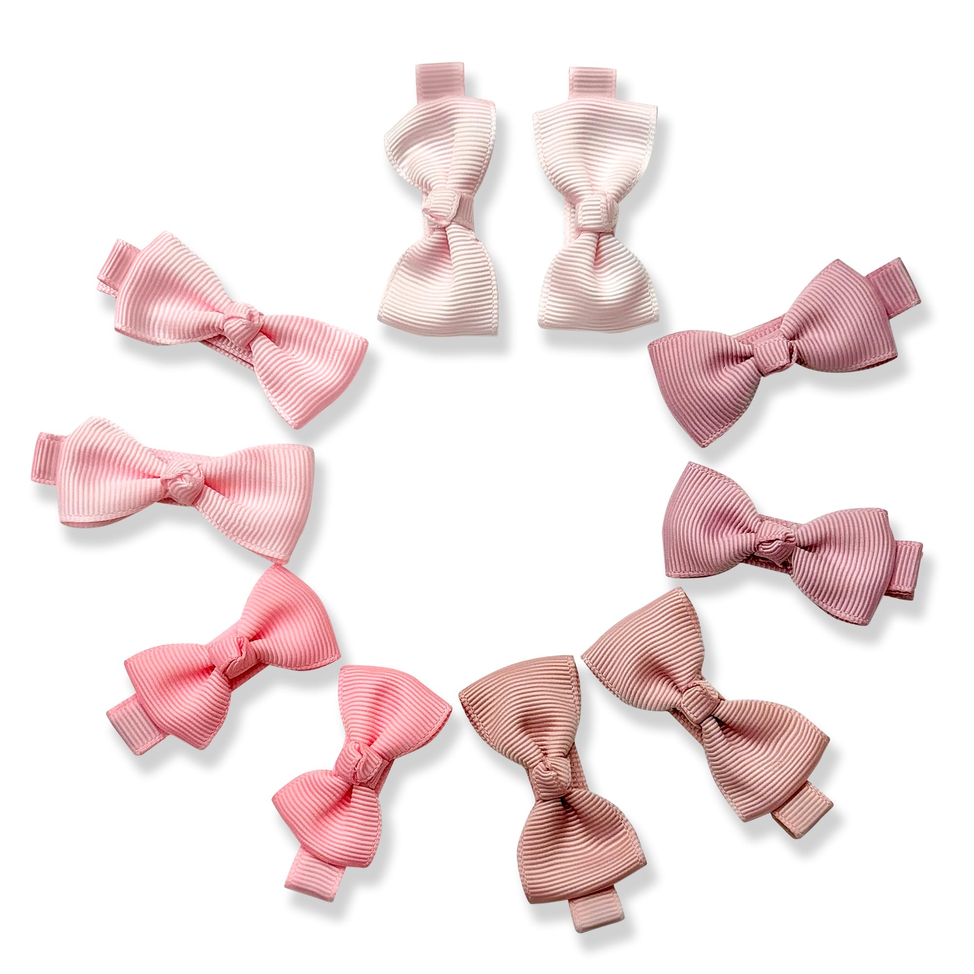 10pcs Baby Girls Pink Bow Hair Clips, Fully Lined Alligator Clips, 6cm
