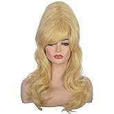 AMZCOS Women Blonde Beehive Wig Long Curly Wavy Bouffant Heat Resistant Synthetic Hair wigs for Womens Vintage Costume Cosplay Halloween Party