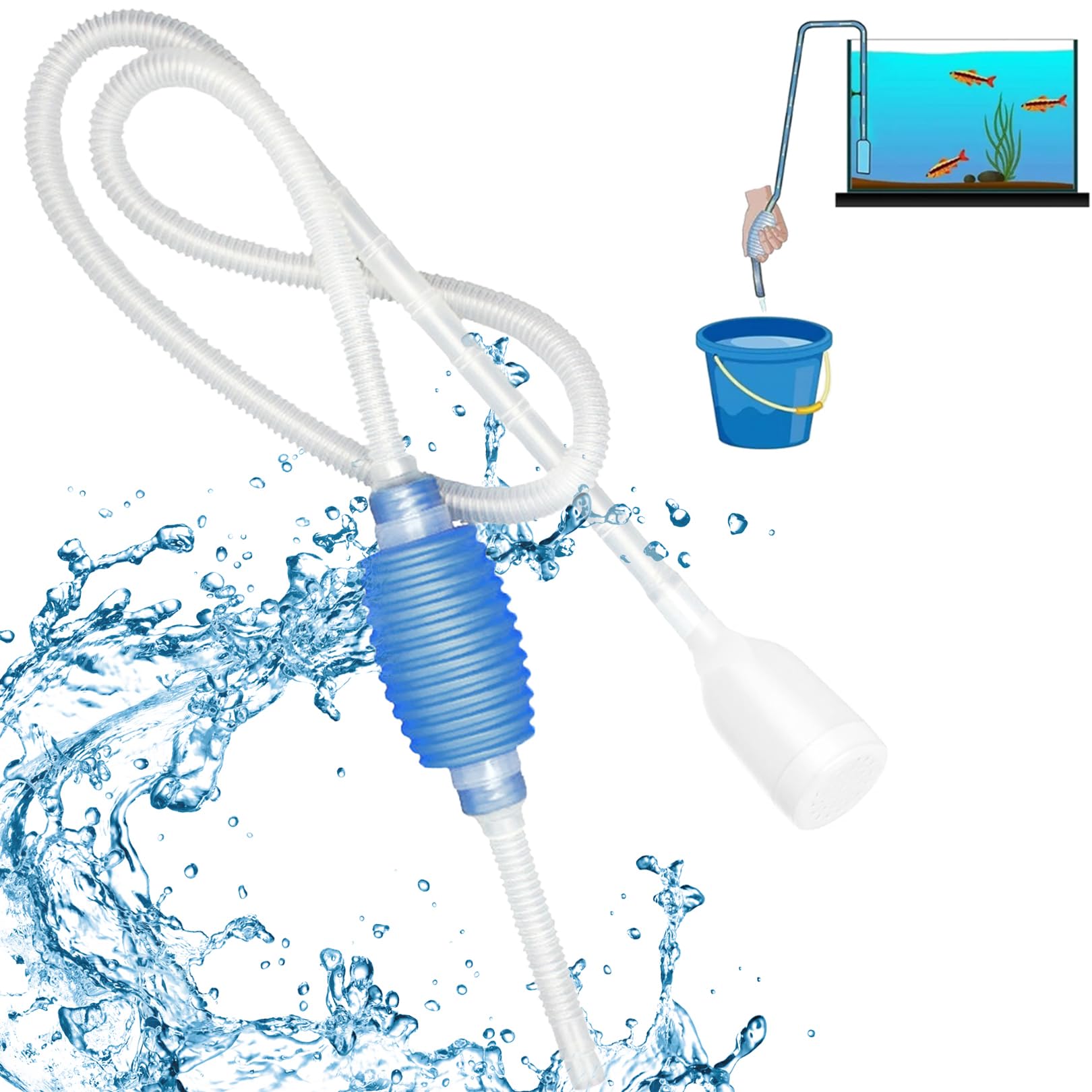 SUHAI 1 Pcs Syphon Cleaner for Aquarium,Hand Fish Tank Cleaner Fish Tank Vacuum Syphon Pump Siphon,Daily Water Changing Filter Sand Cleaning Aquarium Siphon Tank for Fish Tank Cleaning Kit