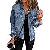 EVALESS Womens Boyfriend Washed Crop Denim Jean Jacket Coat