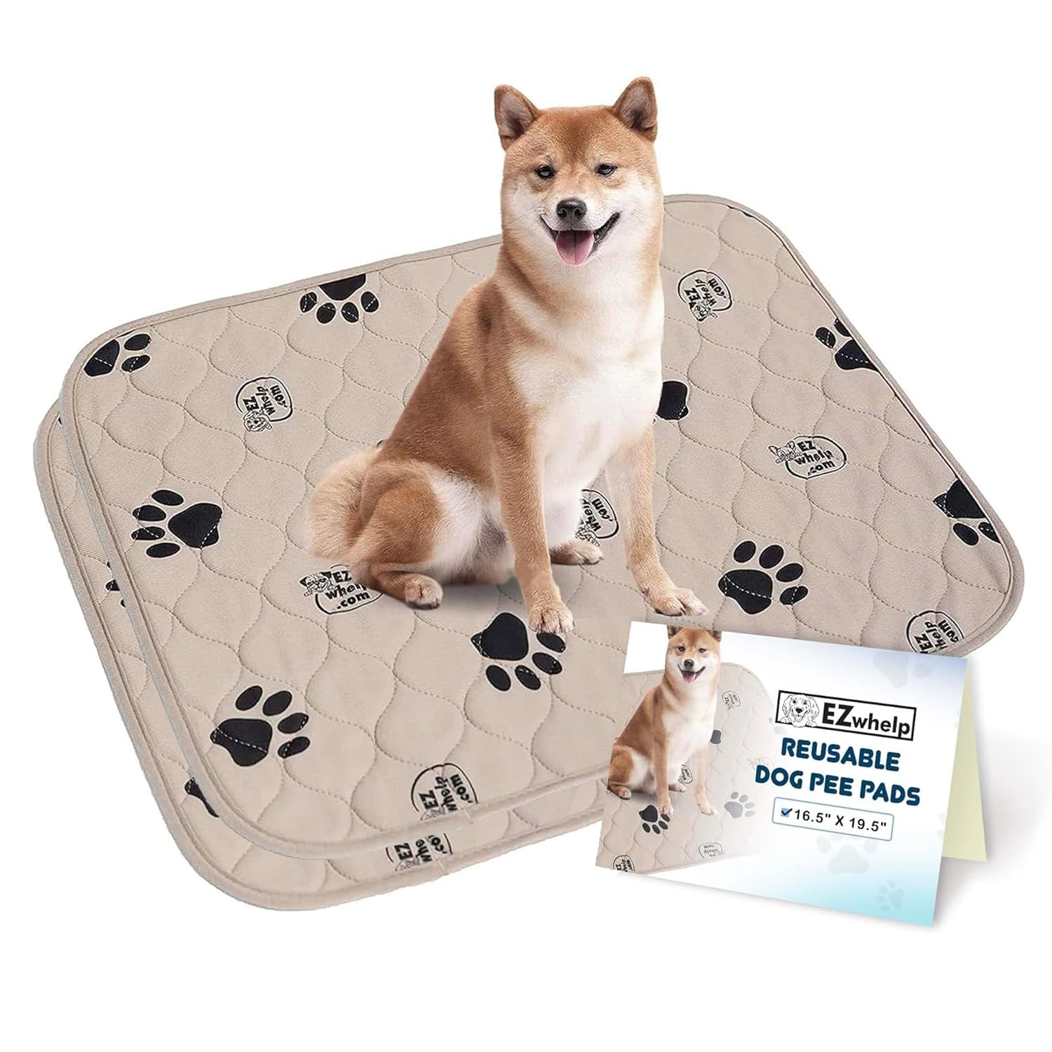 EZwhelp 16.5" x 19.5" (Value 2-Pack) Machine Washable, Reusable Pee Pad/Quilted, Fast Absorbing Dog Whelping Pad/Waterproof Puppy Training Pad/Housebreaking Absorption Pads/Travel Size