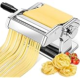 YASHE Manual Pasta Maker Machine, Stainless Steel Pasta Roller and Cutter with 7 Adjustable Thickness Settings, Dual Width No