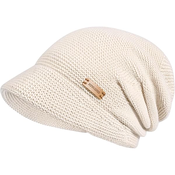 YUSSTAR Slouchy Knit Beanie With Brim - Visor Bill Baggy Winter Hat For Women (Beige) - View #9