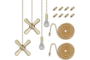 MNIXY Generic ELFCAB Ceiling Fan Pull Chain Set, Including 4Pcs Beaded Ball Fan Pull Chain Pendant, Extra 8Pcs Pull Loop Connectors, 2Pcs 36 inches Fan Pull Chain Extension. (Brass)
