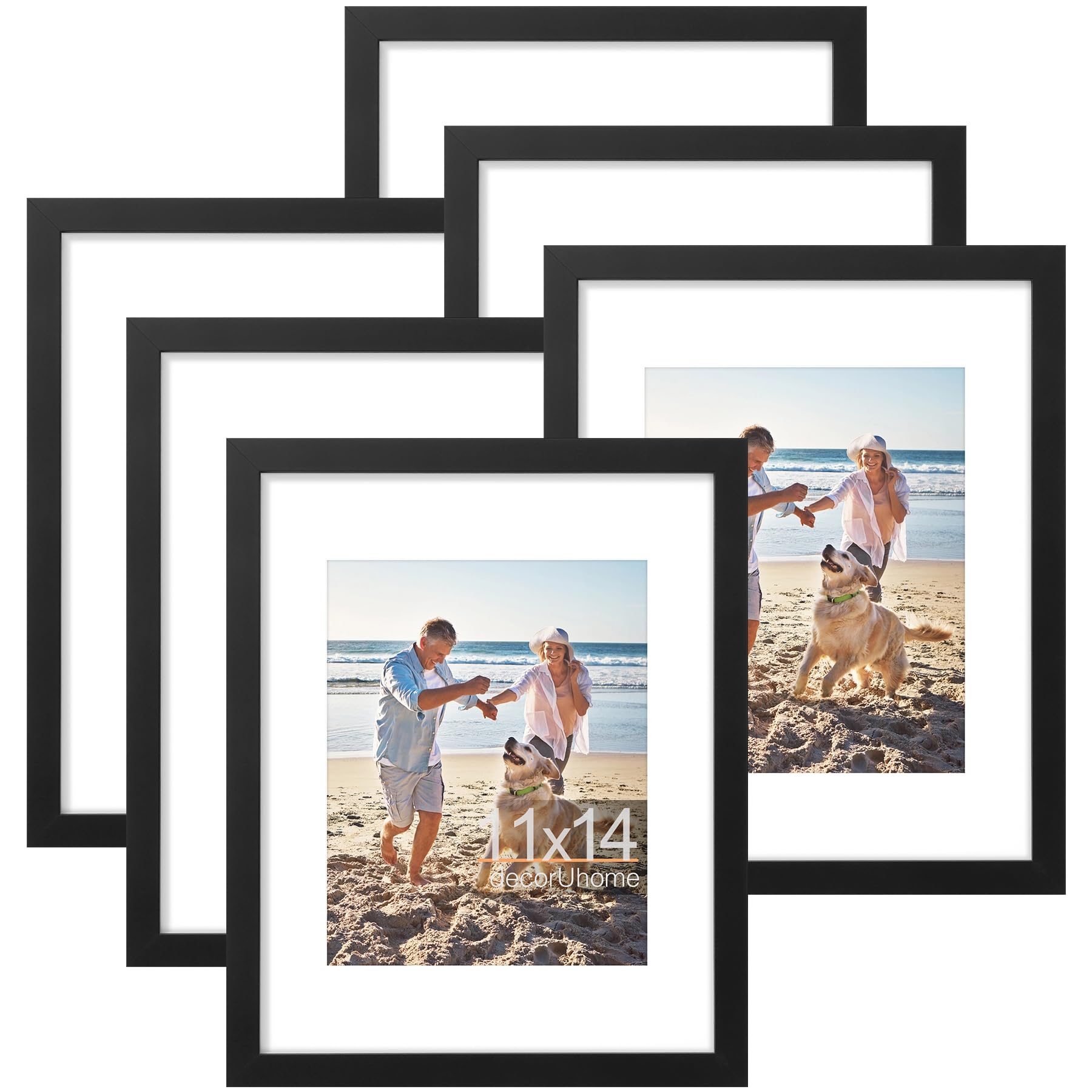 decorUhome 11x14 Picture Frame, Display Pictures 8x10 with Mat or 11x14 without Mat, Wall Mounting Photo Frame, Black, 6 Pack Image