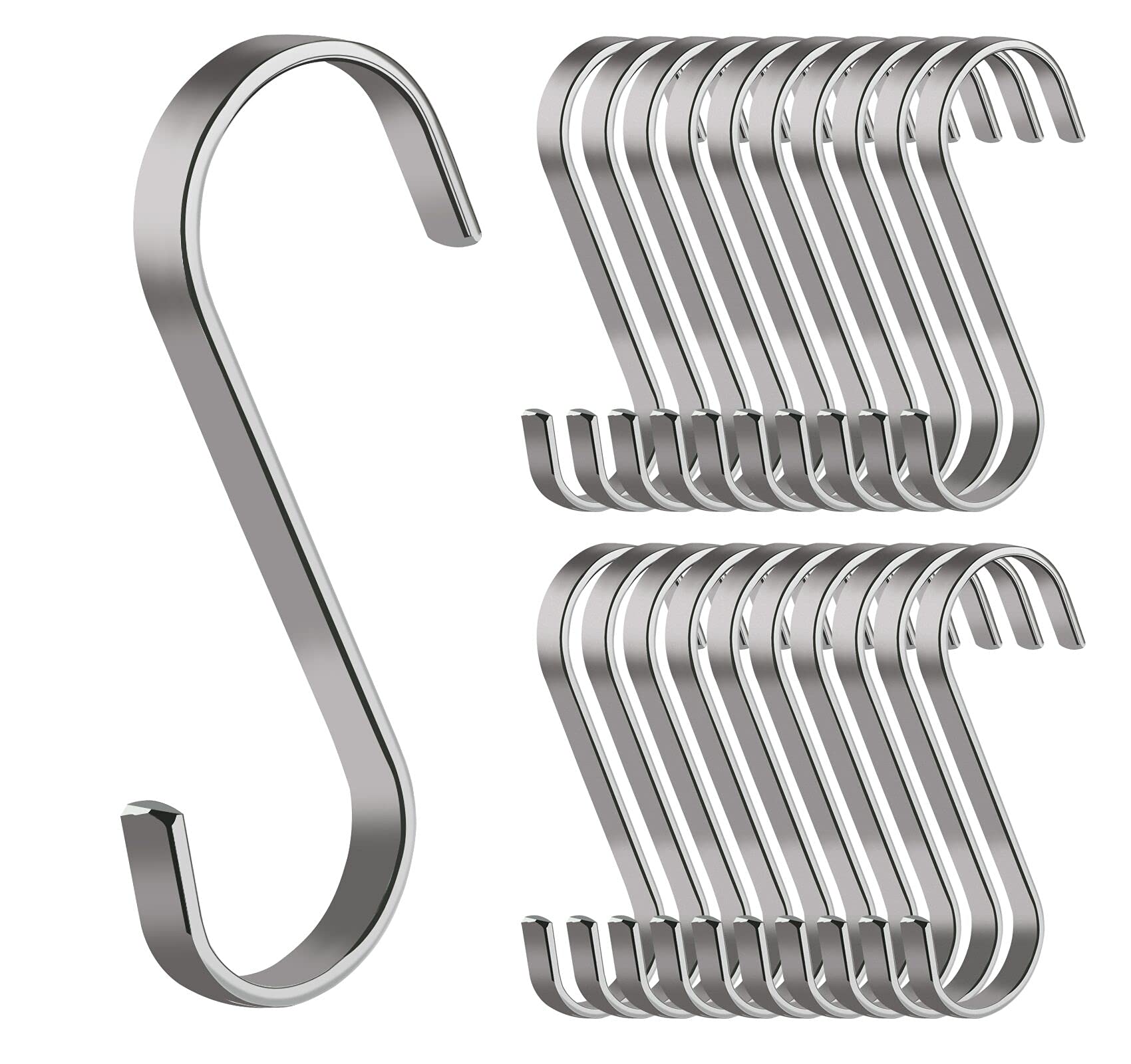 Homewit 20 Pack S Hooks for Hanging, 8.5cm Silver Stainless Steel Metal Heavy Duty Kitchen Hooks for Utensils Pan Pot Kitchen Bedroom Bathroom Clothes Garden Office