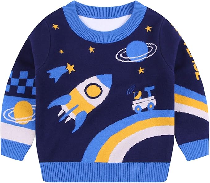 Amazon Eozy セーター 子供服 長袖 キッズ ニットウエア 可愛い 宇宙プリント 男の子 女の子 ニット トップス クルーネック 暖かい ベビー用 防寒 通園 通学 男児 女児 キッズ セーター 通販