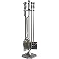 UniFlame, F-7547, 5-Piece Satin Pewter Fireplace Tools Set with Pedestal Place