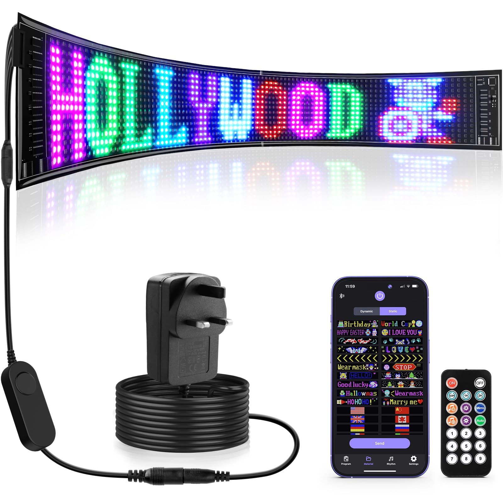 Large Programmable LED Sign, 37''x8'' Flexible 12V Indoor LED Store Sign with Remote, Bluetooth APP Control Custom Text Pattern Animation Scrolling Advertising Display Screen for Shop, Bar, Hotel