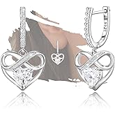 Heart Earrings for Women - Sterling Silver Dangle Hoop Earrings for Lady Hypoallergenic Sparkle Cubic Zirconia Infinity Love Heart Earring for Sensitive Ears Dainty Jewelry Gifts for Her Wife Mom