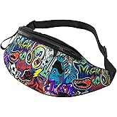 Abstract Grunge Graffiti Guitar Music Gamepad Street Style Fashion Casual Fanny Pack Waist Bag Men Women Adjustable Belt Waist Bag For Travel Hiking Cycling Running Festival Carnival