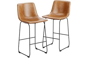 Aowos Bar Stools Set of 2, 30inch Bar Height Stools with Back, Modern Faux Leather Bar Stools with Metal Legs and Footrest, Urban Armless Counter Stools for Kitchens Island (Brown)
