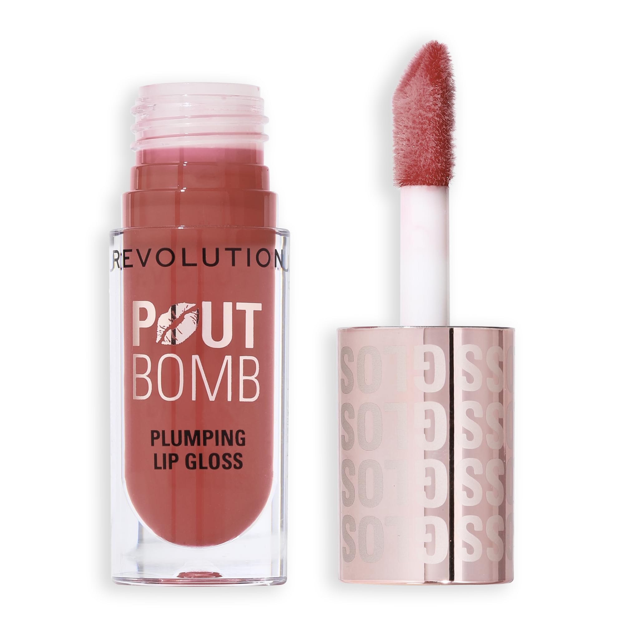Revolution Beauty, Pout Bomb Plumping Lip Gloss, High-Shine for Glossy, Fuller & Plump Lips with Hyaluronic Acid & Peptides, Vegan & Cruelty-Free, Warm Peach Orange