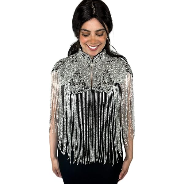 White Shawl 1920s Vintage Beaded Evening Wedding Dress Shoulder