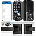 Veise Fingerprint Smart Locks for Front Door with 2 Lever Handle Set, App Control, Keyless Entry, Electronic Digital Keypad Deadbolt, Auto Lock, Waterproof, Easy to Install, Matte Black
