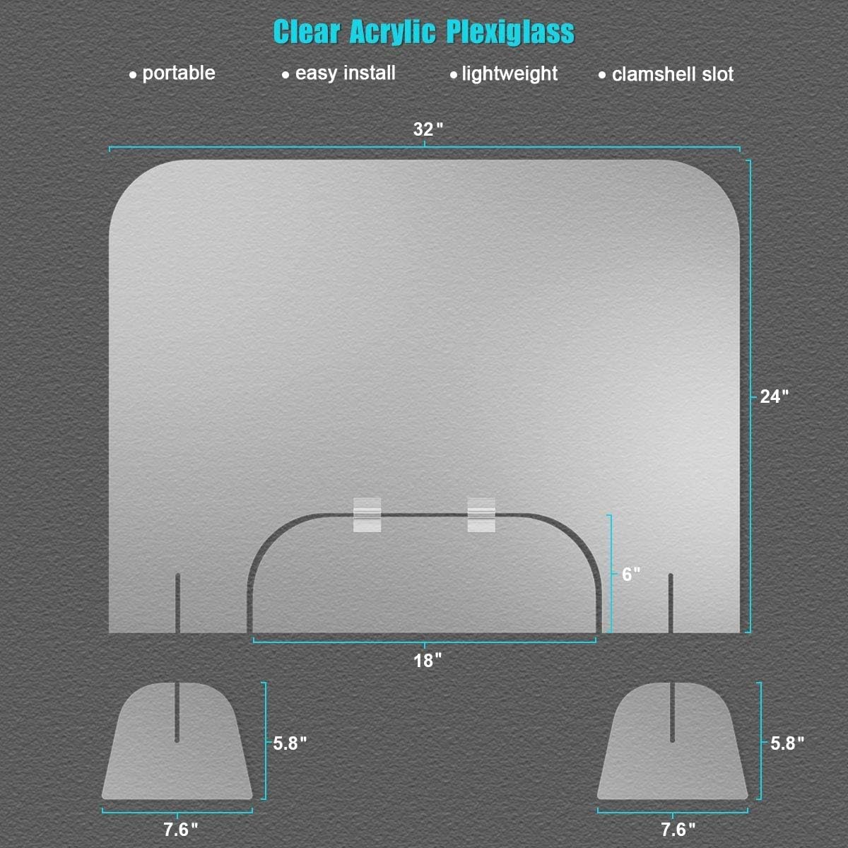 Sneeze Guard, 32" x 24" Protective Self-Standing Plexiglass Shield Scratch Resistant Barrier with Transaction 18" x 6" Window Flap for Receptionist, Checkout Counter, and Offices : Office Products