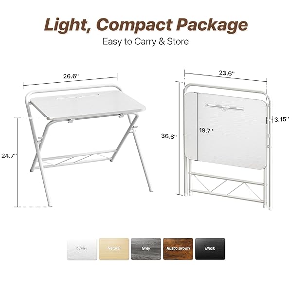 HUUGER FOLDING DESK WITH 3-LEVEL ADJUSTABLE HEIGHT AND TABLET SLOT, 24 INCH FOLDABLE COMPUTER DESK FOR SMALL SPACES, SPACE SAVING, WRITING WORK TABLE FOR HOME OFFICE, BEDROOM, STUDY, WHITE
