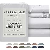 KARISSA MAE Cooling Bamboo Viscose Split King Sheet Set | 100% Organically Grown | 18” Deep Pocket | Silky, Soft, & Hypoallergenic | with Organizer Band & Elastic Corner Straps [White]