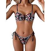 B2prity Women's Color Block Bikini Set Two Piece Tie Swimsuit Cheeky High Cut Bathing Suit for Summer Beach Pool