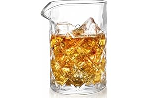 Tebery Seamless Crystal Cocktail Mixing Glass for Stirring Drinks, 16Oz Thick Bottom Bar Mixing Pitcher, Stirring Glass Drink