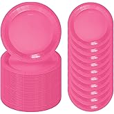 FALIZIFU 50 Pcs Hot Pink Paper Plates 7 Inch Hot Pink Dessert Plates Disposable Dinner Plates for Baby Shower Bridal Shower Birthday Party Supplies Disposable Paper Plates