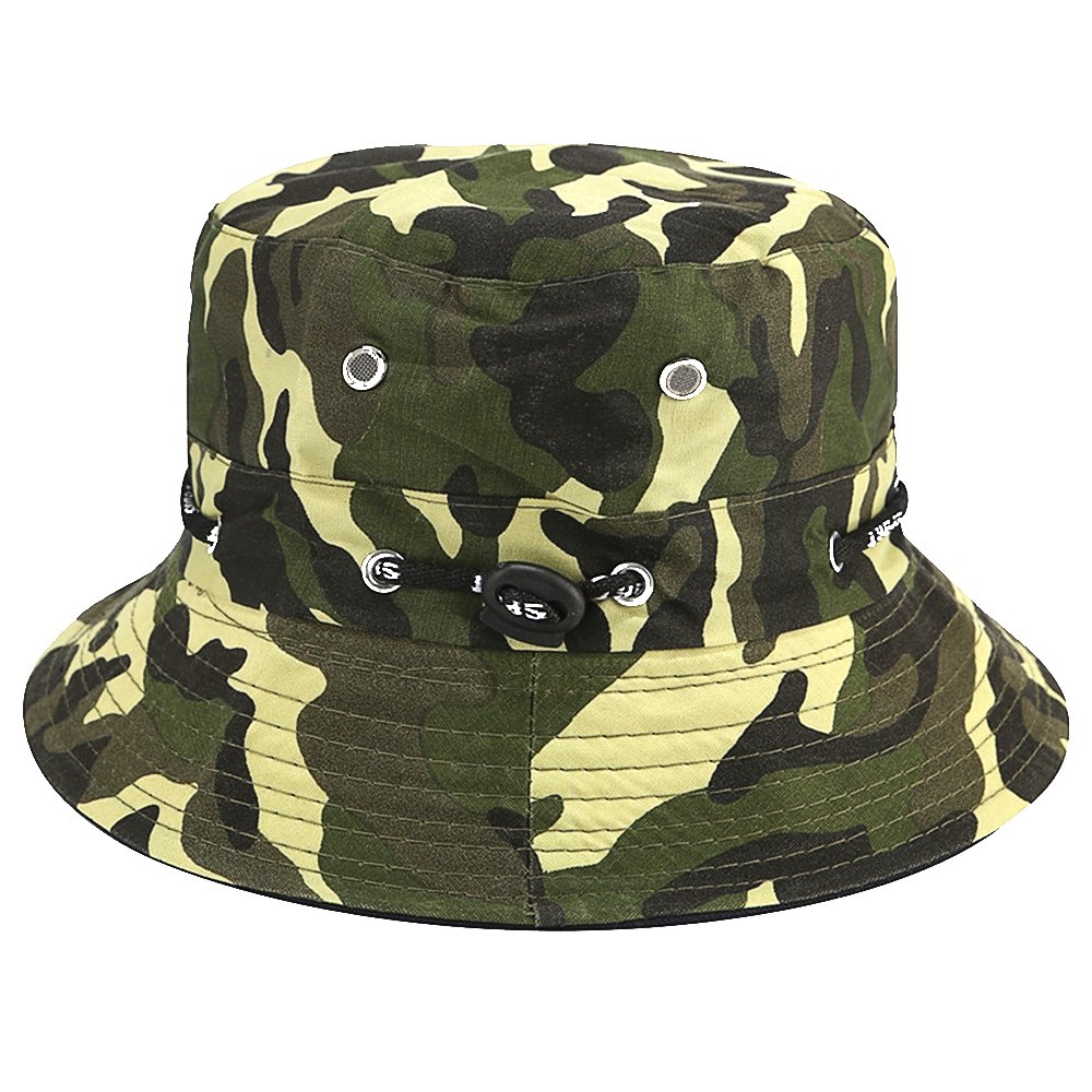 Apanphy® Summer Cotton Fisherman Hat Safari Hiking Bucket Hat Outdoor Sun Crushable Adjustable Fish Cap Camouflage