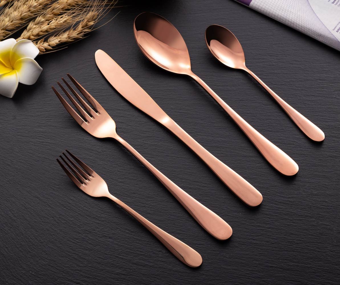 Hoften 20 Piece Rose Gold Silverware Set, Colorfully Plated Stainless Steel Utensils Include Forks, Spoon, Knife Flatware, Cutlery Set Service for 4, Dishwasher Safe (HD822-RG)