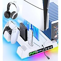 PS5 and P5 Slim Stand for Disc & Digital Console, PS5 Cooling Station with Dual Controller Charging Station for PlayStation 5