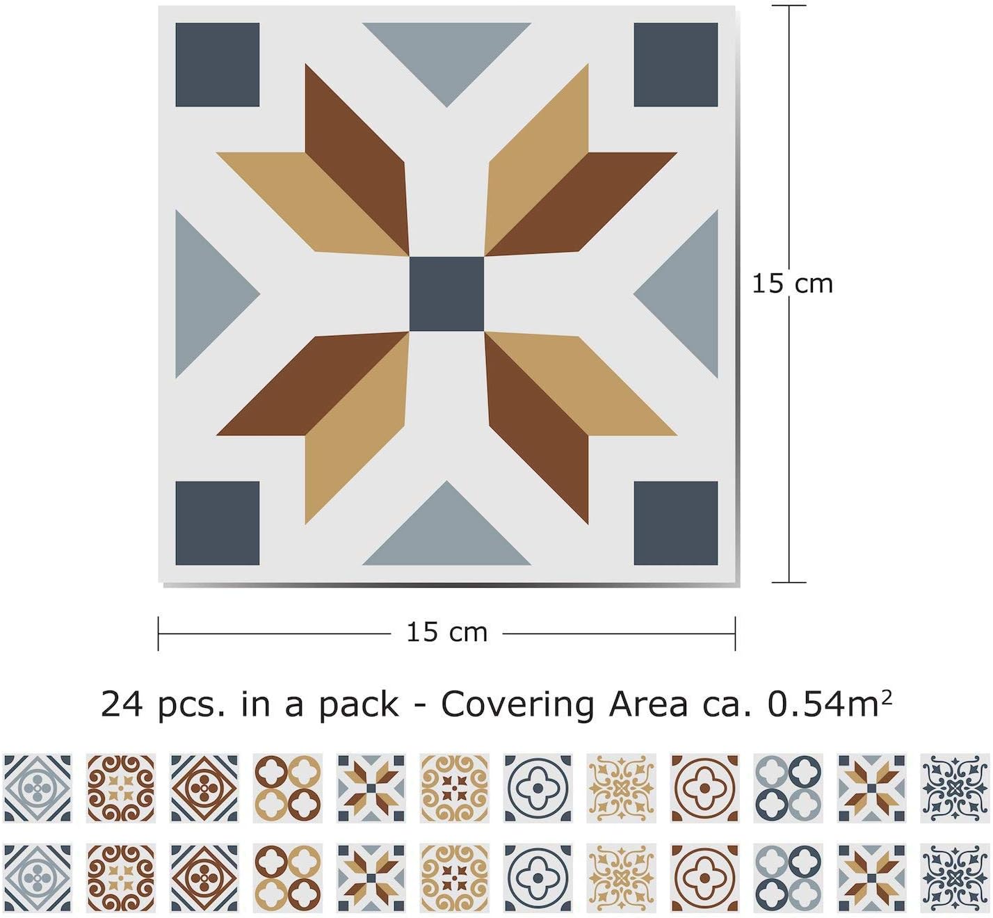 WALPLUS 15cm 24pcs Azulejo Wall Tile Stickers Peel and Stick Backsplash Self-Adhesive Decals Vinyl Home Decor DIY Living Room Splashbacks Spring Easter Decoration Tile Paint Stick on Tiles Gift Ideas - Image 3