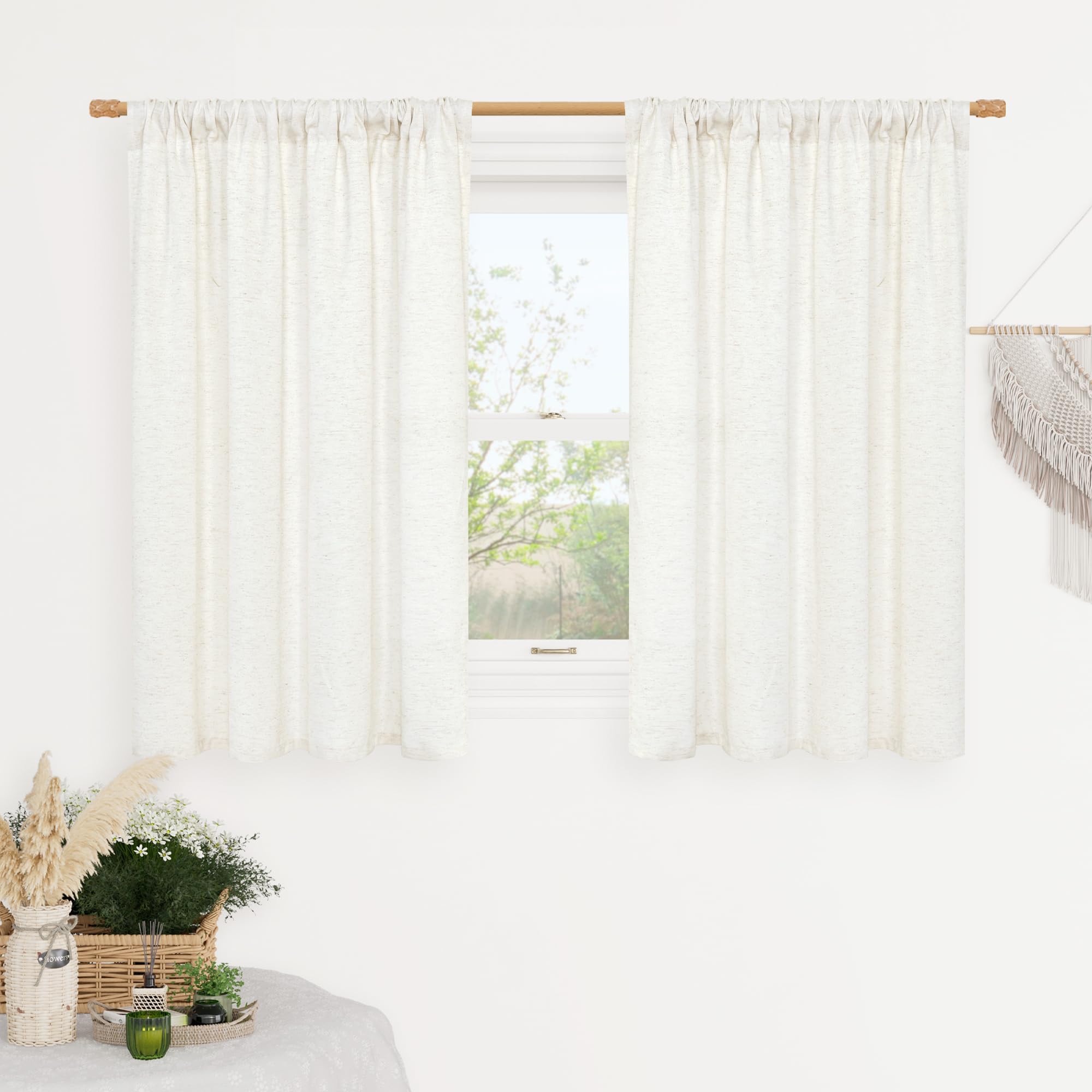 Photo 1 of LAMIT Natural Ivory Linen Curtains for Windows 2 Panels Set, 48 Inch Faux Linen Textured Light Filtering Drapes Soft Rod Pocket Boho Privacy Panels for Farmhouse/Loft, 42 x 48 Inch