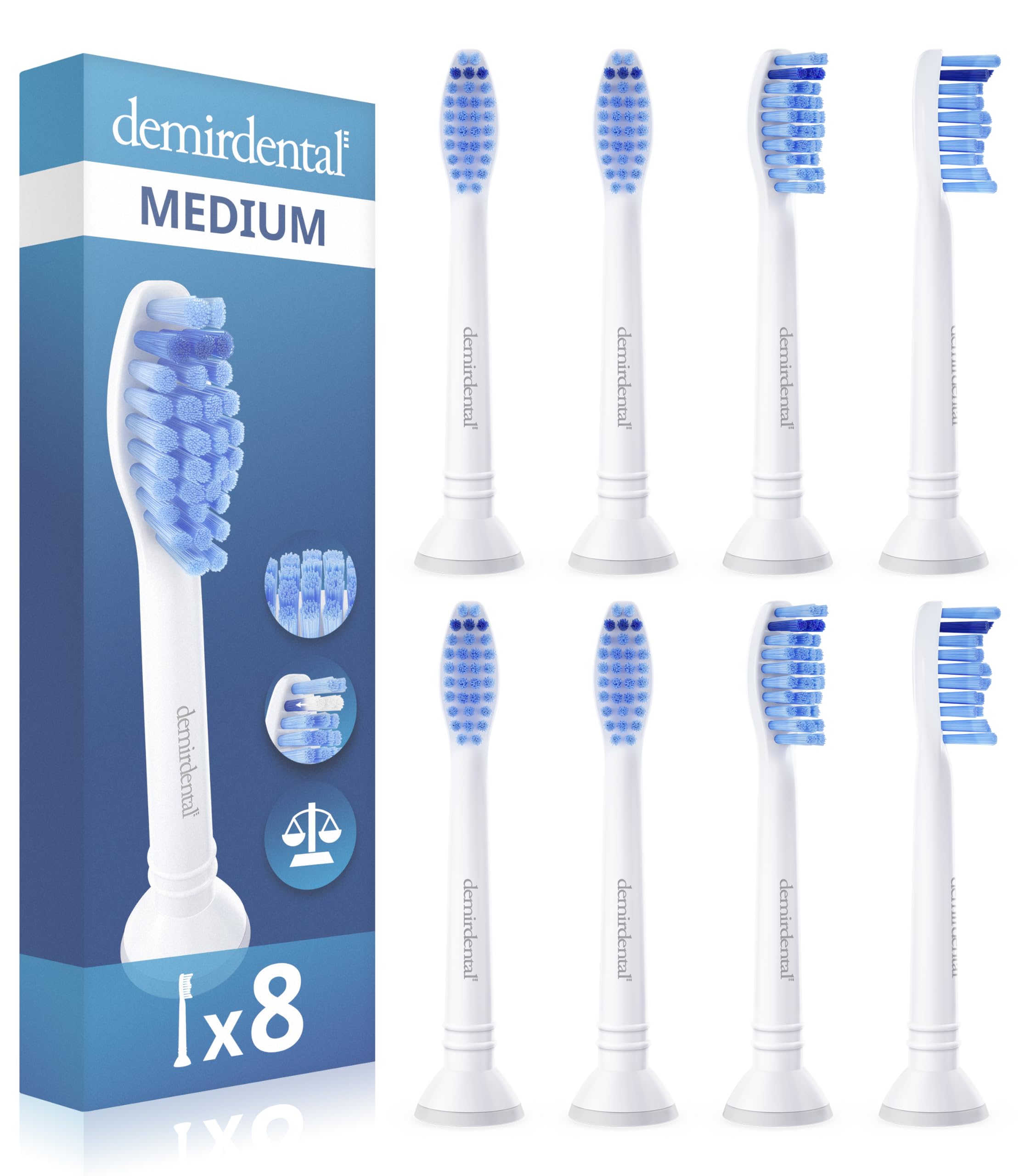8 Pack demirdental Brusheads for Philips Sonicare Toothbrush Heads Pro Results, Medium Brush Head, HX6018