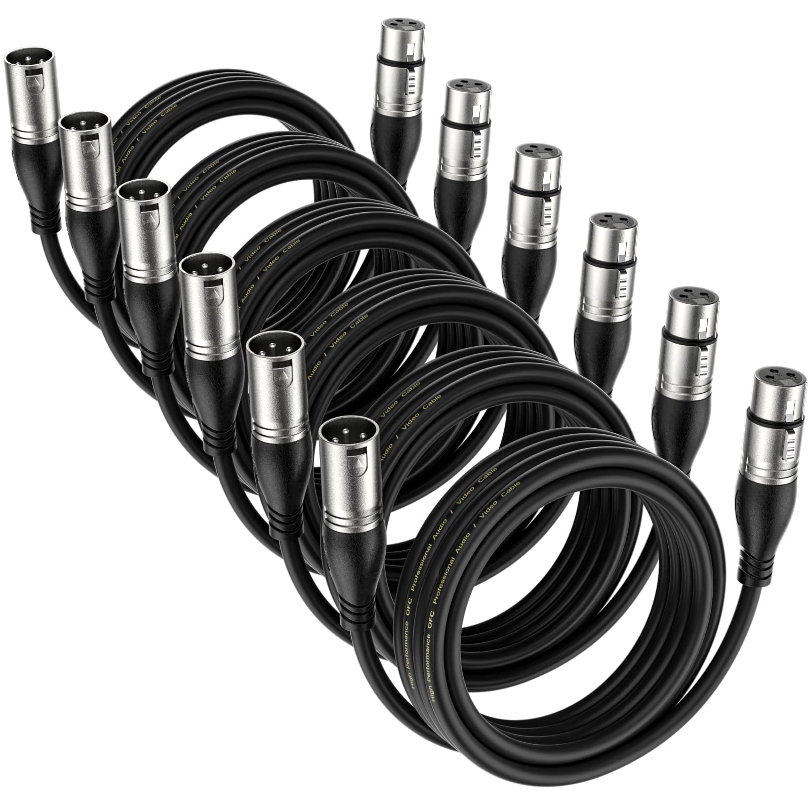 EBXYA XLR Cable 25ft 6 Packs - Premium Balanced Microphone Cable with 3-Pin XLR Male to Female Mic Speaker Cable, Black Image