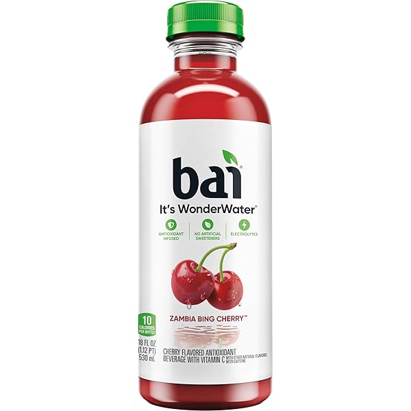 BAI ANTIOXIDANT INFUSED WATER BEVERAGE, ZAMBIA BING CHERRY, WITH VITAMIN C AND NO ARTIFICIAL SWEETENERS, 18 FLUID OUNCE BOTTLE, 12 PACK