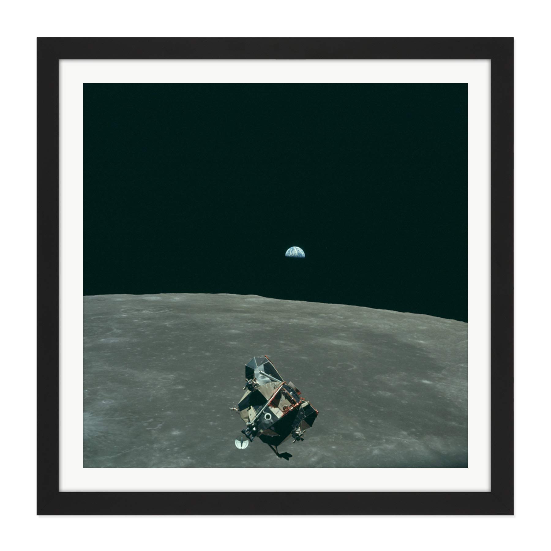 Space NASA Earth Moon Lunar Module Mars Photo Square Wooden Framed Wall Art Print Picture 16X16 Inch
