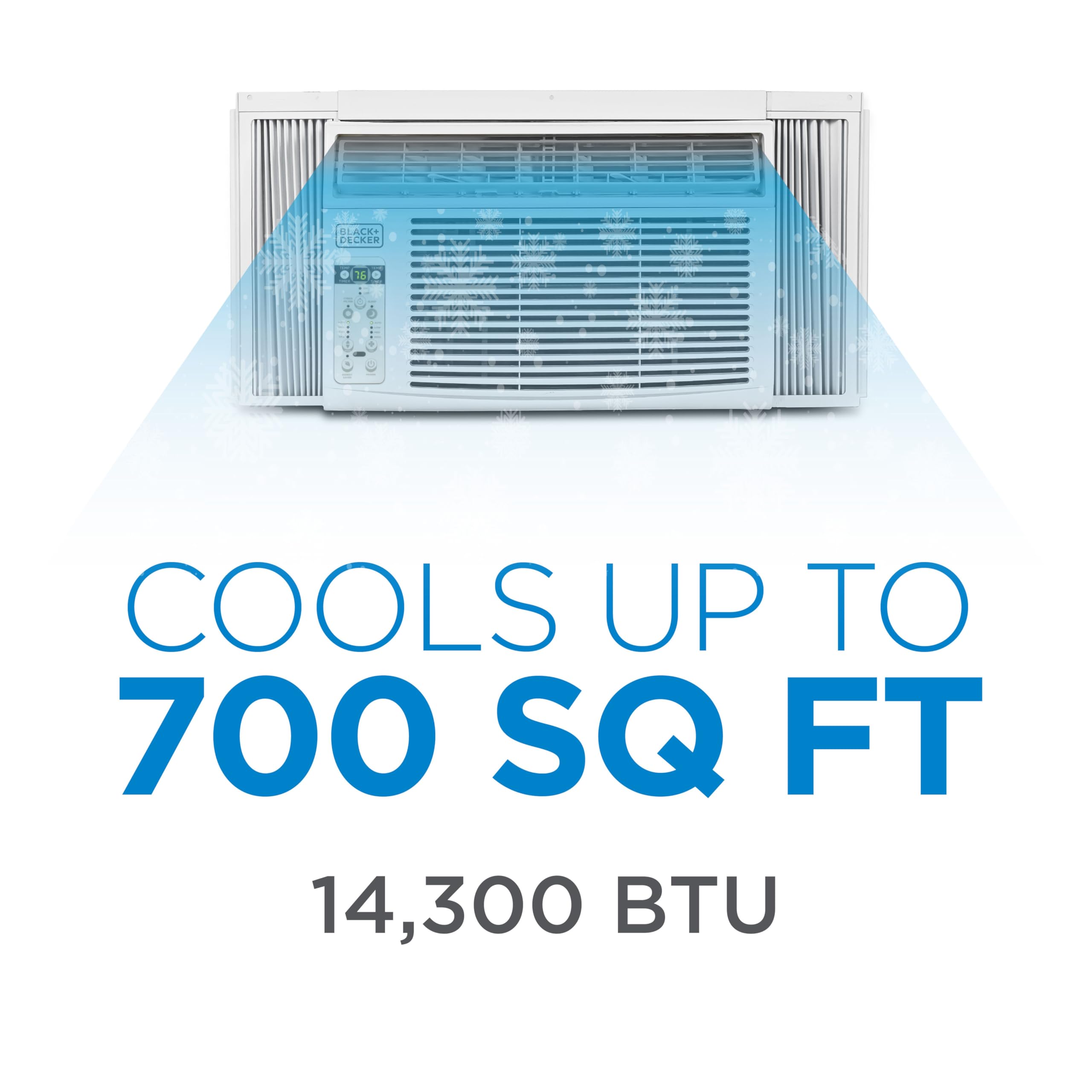 BLACK+DECKER Window Air Conditioner 14300 BTU, AC Window Unit Cools Up to 700 Square Feet, Window AC Unit with Remote Control, 3 Cooling Speeds and Fan Only Function, BD145WT6, White