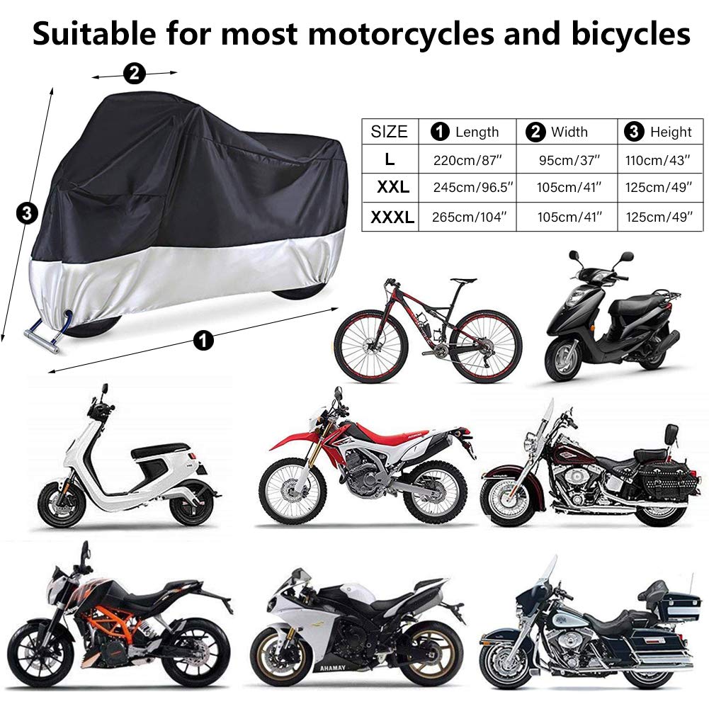 Motorcycle Cover, 210D Waterproof Motorcycle Cover All Weather Outdoor Protection,Oxford Durable & Tear Proof, Fit for length 87\