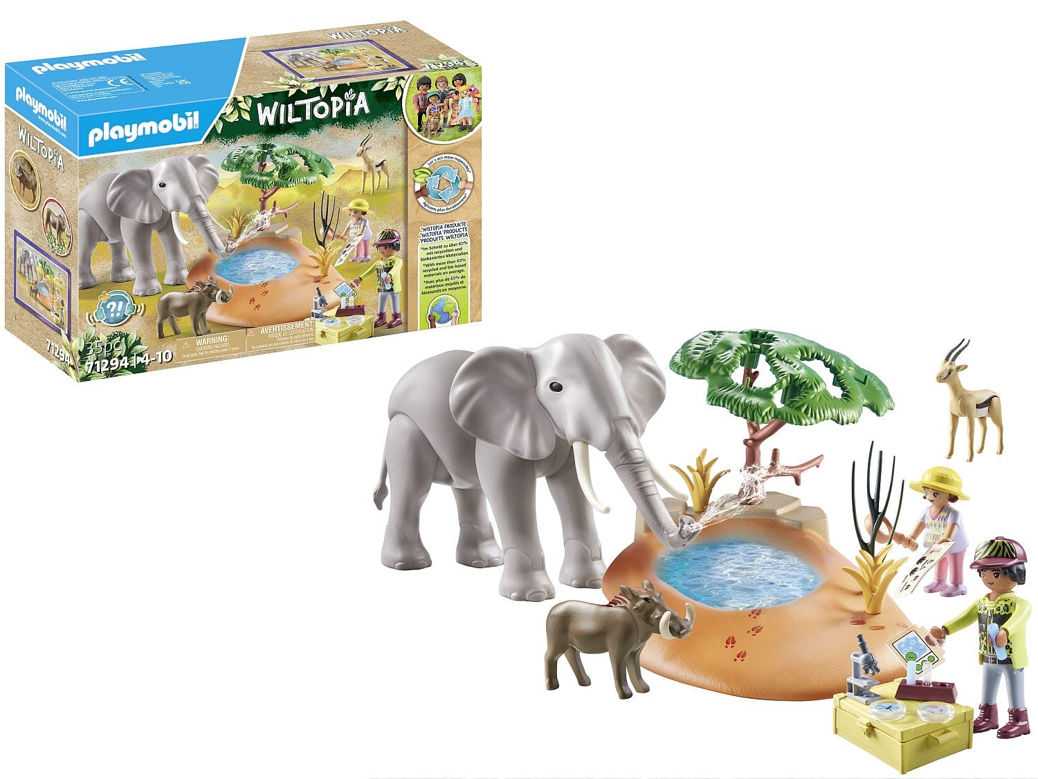 Playmobil 71294 Wiltopia Elephant at the Waterhole, exciting safari with animal learning effect, educational toy, sustainable, fun imaginative role-play, playsets suitable for children ages 4+