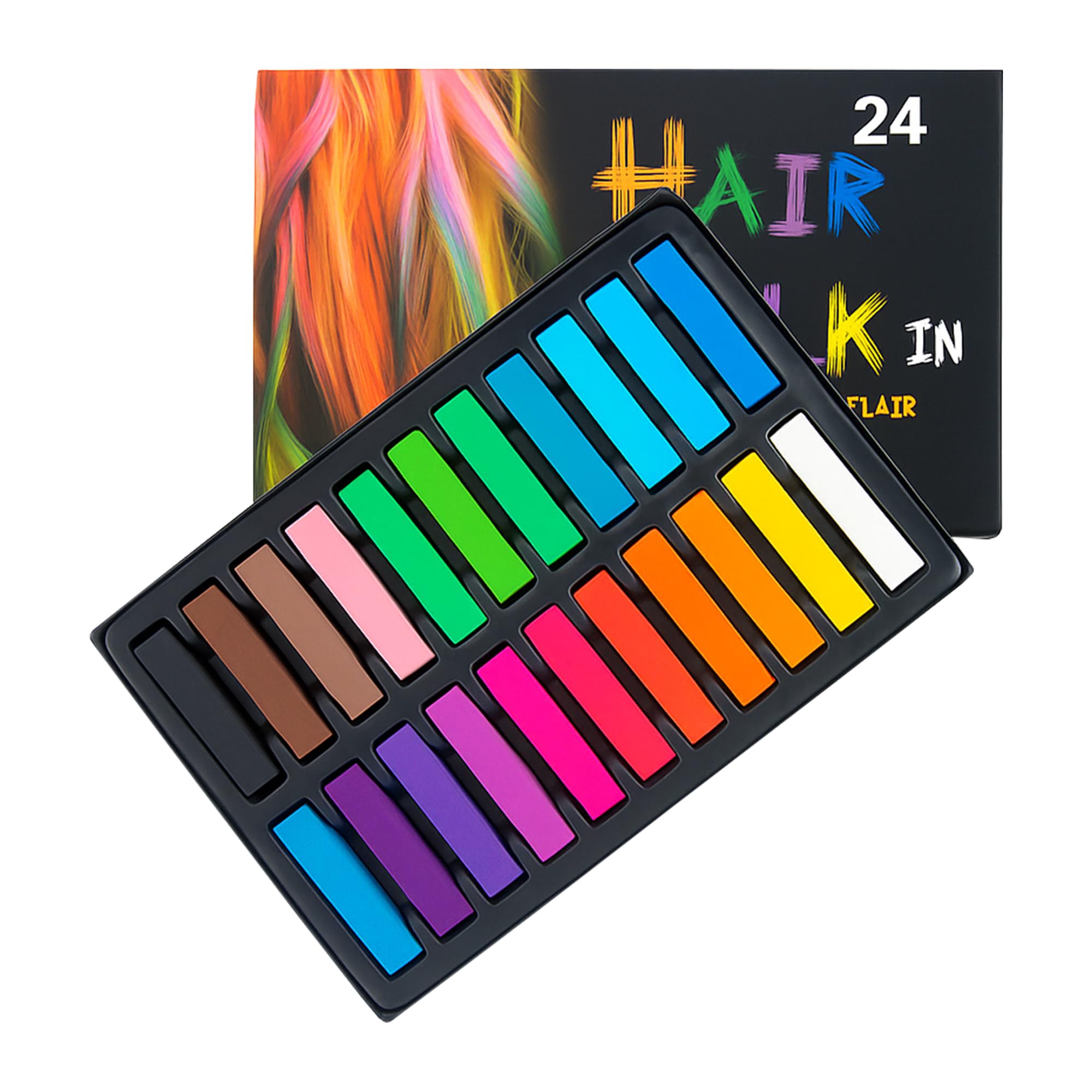 Trimming Shop 24pcs Washable Hair Chalk Sticks - Set of 24 Bright & Pastel Colours Temporary Hair Colour, Non-Sticky & Easy to Apply for Festival, Halloween, Birthday Party, Fancy Dress