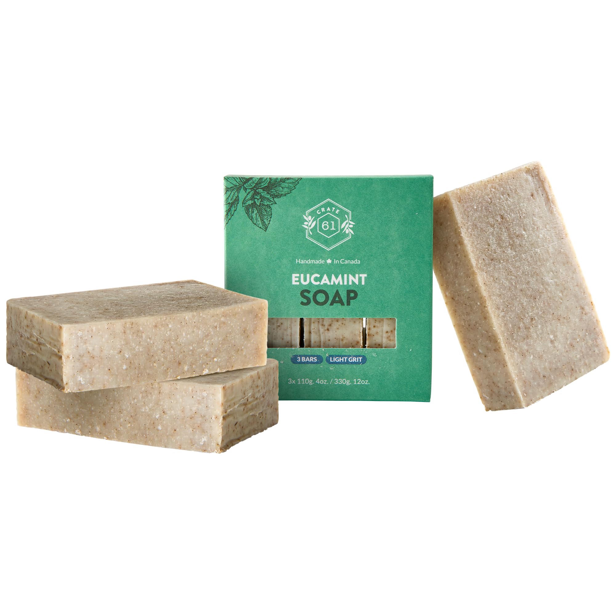 Crate 61, Handmade Vegan Natural Bar Soap Cold Pressed For Face And Body, With Premium Essential Oils, 3 Pack (Eucalyptus & Peppermint)