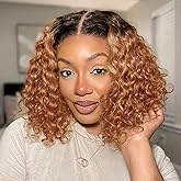 HIRIREMY Curly Bob Wig Human Hair Deep Wave 13x6 HD Lace Front Wigs For Black Women Human Hair Pre Plucked Wear And Go Glueless Short Wet And Wavy Ombre Honey Blonde Color 1B/30 12 Inch