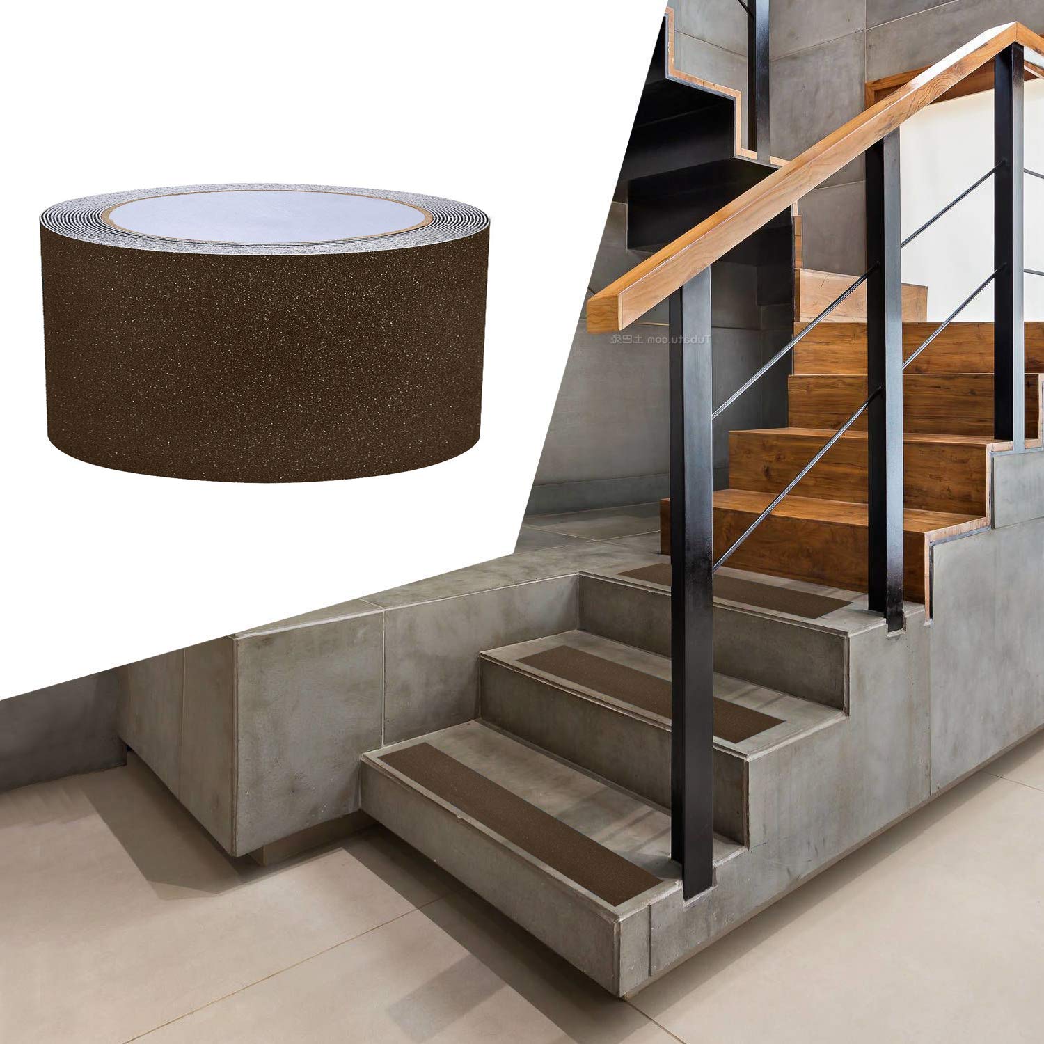 ONTWIE 2 Inch X 30 Foot Non Slip Safety Grip Tape for Stairs Steps Non Skid Tread High Traction Friction/Strong Grip Abrasive Adhesive Hazard Caution Tape- Brown