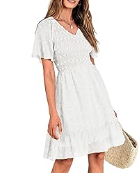 BTFBM Women's V Neck Smocked Short Sleeve Casual