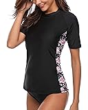 ALove Women Rash Guard Short Sleeve Printed Swim Shirt Sun Protection Swimsuit Top