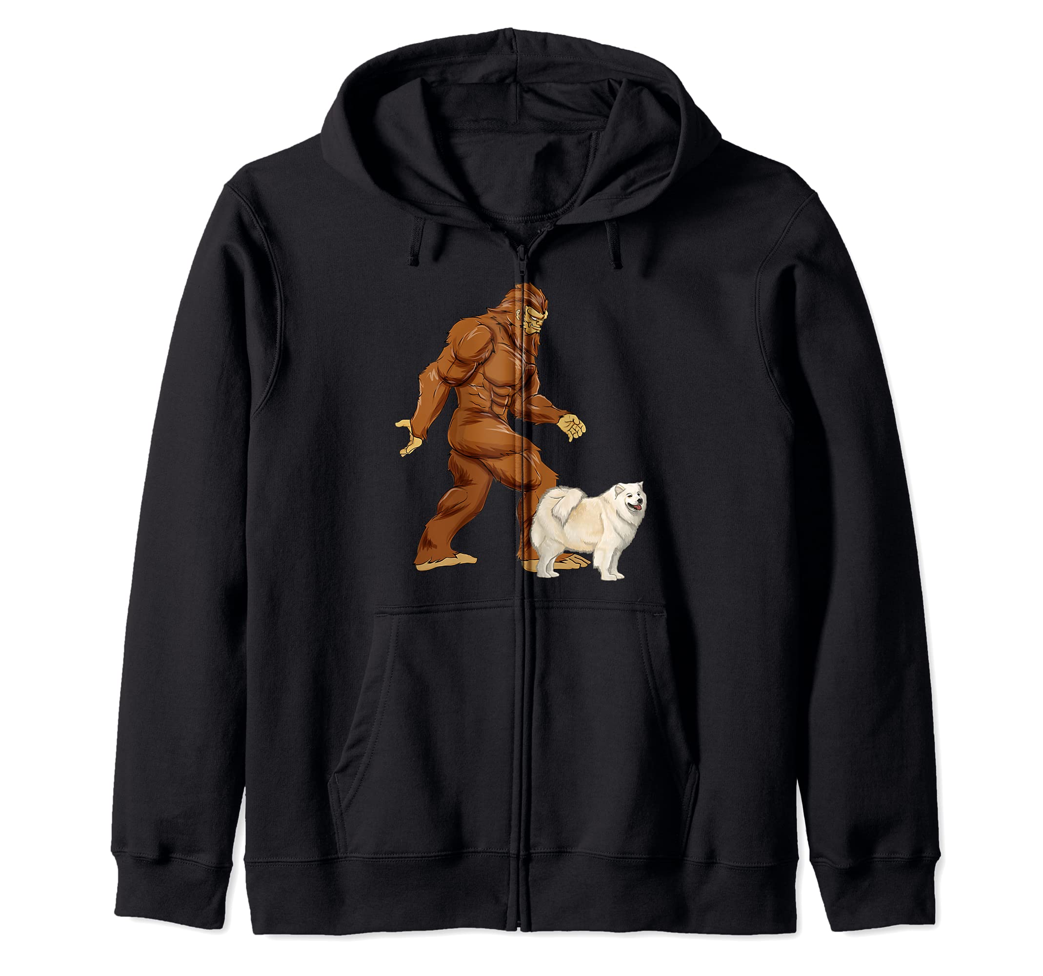 Funny Bigfoot Walking Samoyed Sasquatch Dog Zip Hoodie
