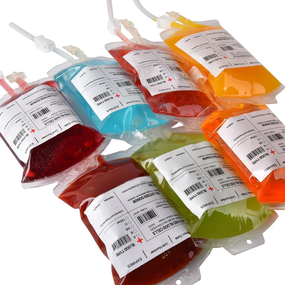 PROtastic 5x “Blood Bag” IV Drip Drinking Containers, Great for Themed Horror Halloween Parties, Dracula/Vampire - 350ml, Party Favour Drinking Cups