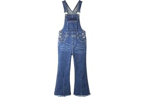 KIDSCOOL SPACE Girls Denim Flared Overalls Pants,3D Accordion Deep Heel Pockets Bell Bottom Jeans Dungarees