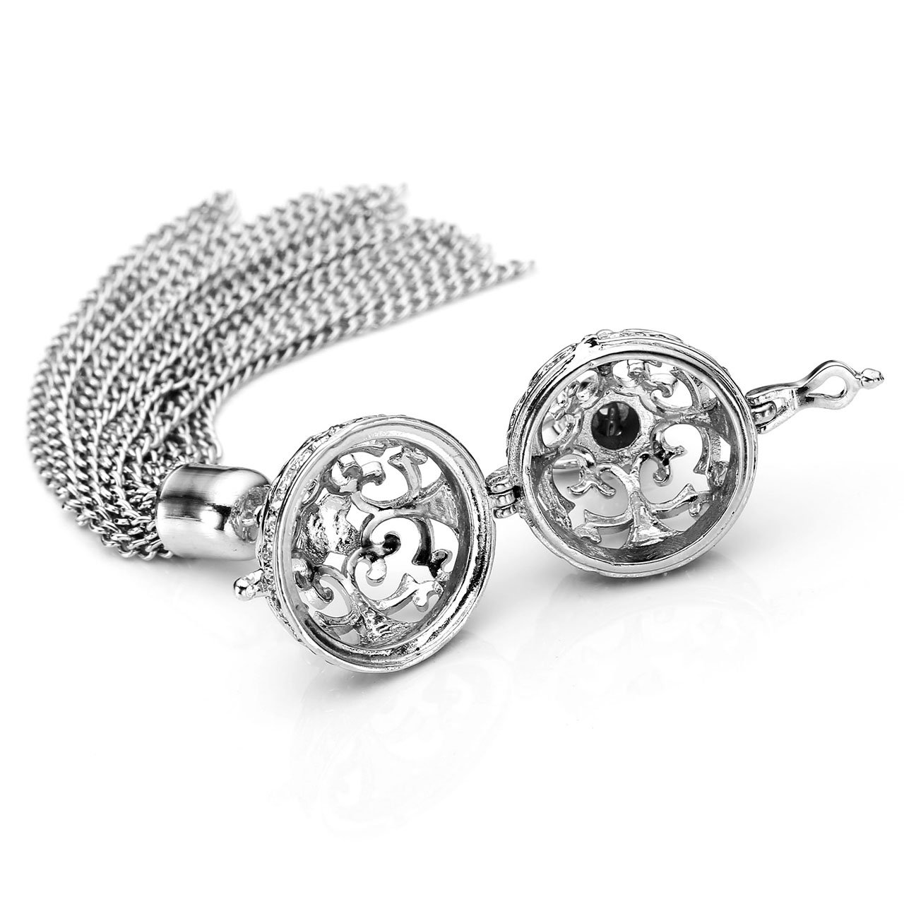 JOVIVI Engelsrufer Hollow Strass Käfig Locket Anhänger mit Quaste Engelsklingel Schwangerschaft Halskette für Klangkugel Steinkugel