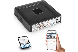 Fuers 5MP 4 Channel DVR with 500G HDD for Home Security Camera System with AI Human Detection, Hybrid 6-in-1(CVBS/XVI,AHD,TVI,CVI,IP) Surveillance CCTV DVR Recorder, Remote Access, Email Alarm